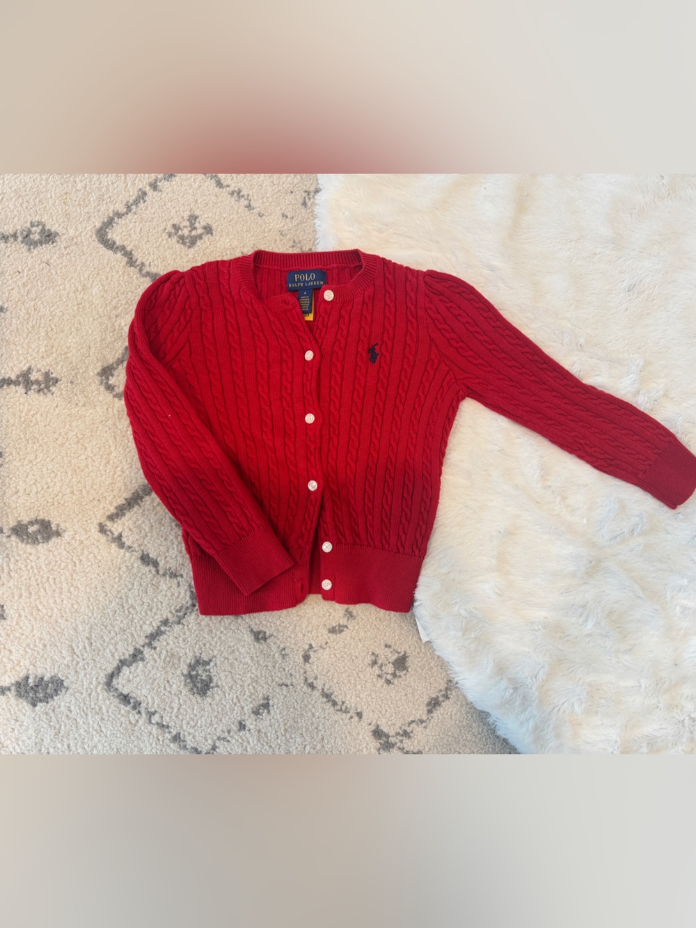 Polo by Ralph Lauren Red Cable Knit Cardigan with Navy Pony